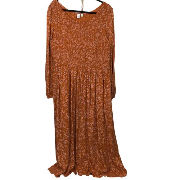 Susina Floral Cottagecore Smocked Long Sleeve Brown Peasant Maxi Dress 2X - Picture 1 of 12